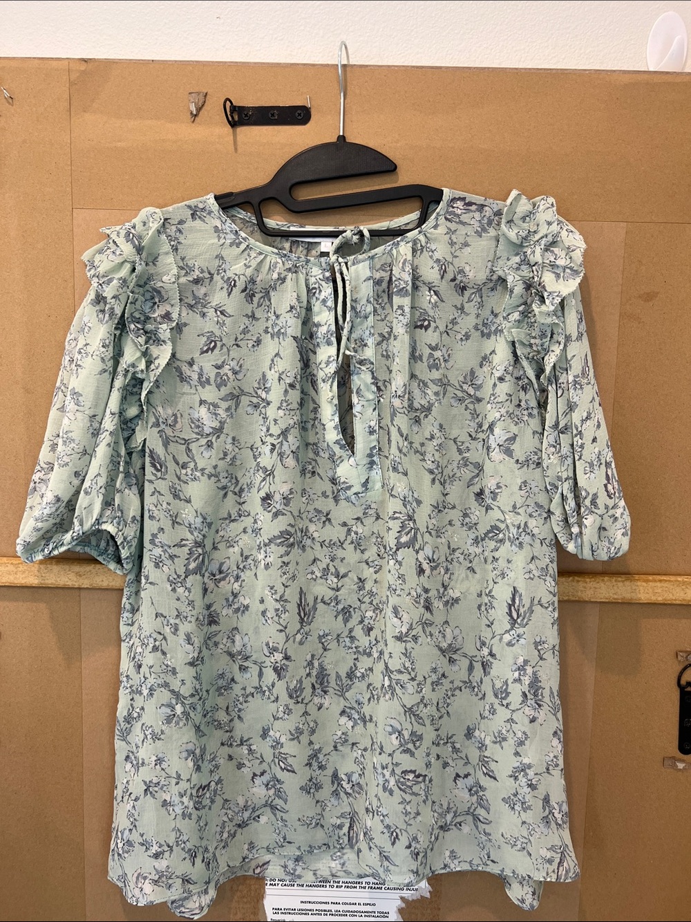 Olivaceous Mint Green Floral Ruffle Sleeve Blouse